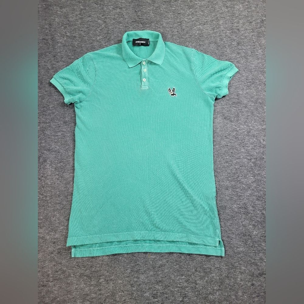DSQUARED2 Mens Polo Shirt Size M Faded Green Pique Cotton Logo Made In Italy